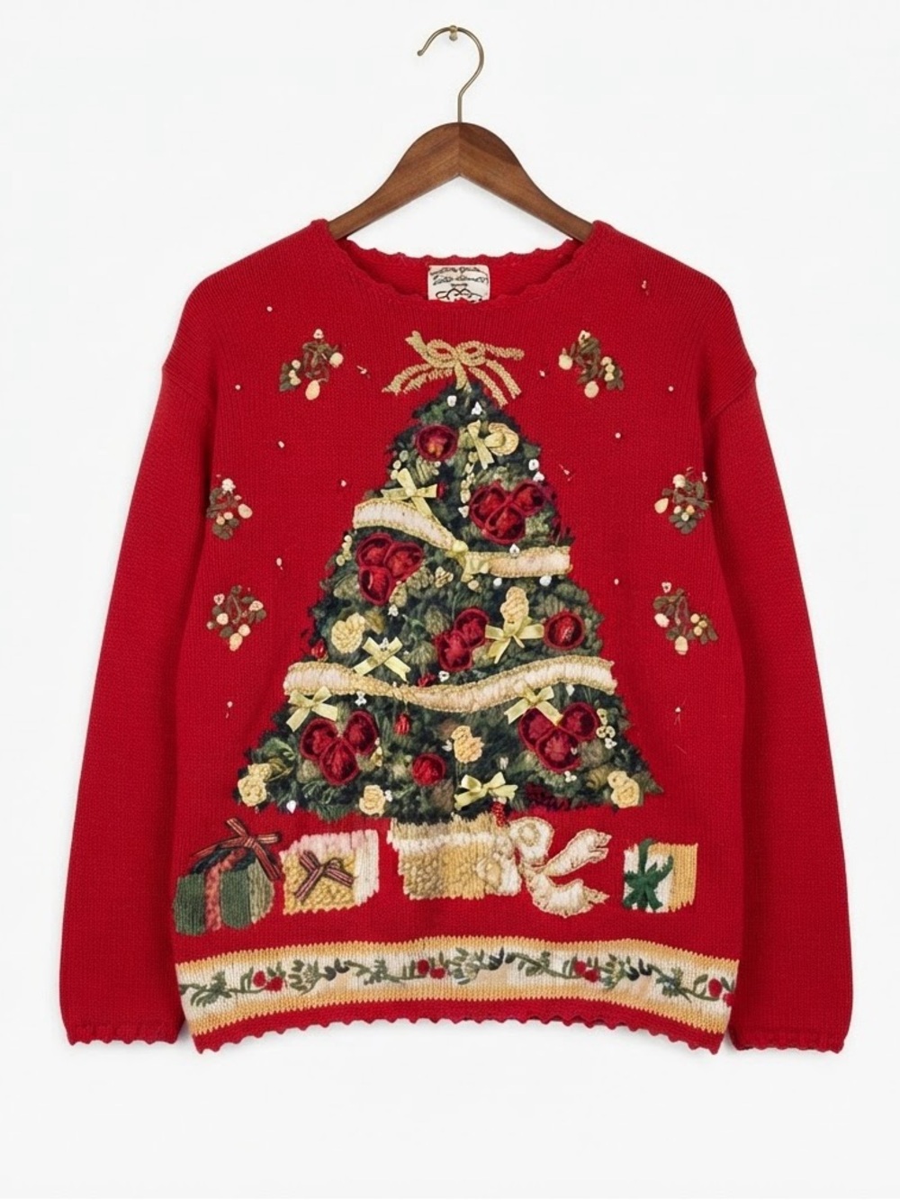 Vintage Heirloom Collectibles Christmas Tree Ugly Holiday Sweater Red Cotton XX